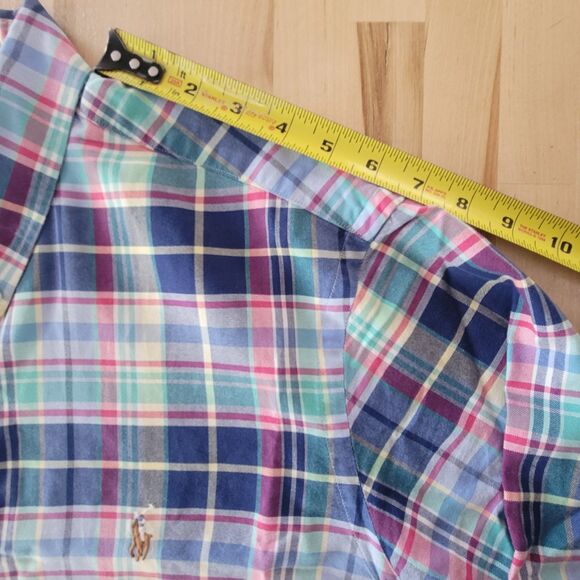 Ralph Lauren Classic Fit Button Down Dress Shirt XL Plaid Red Blue Flesh Pony - Picture 8 of 12